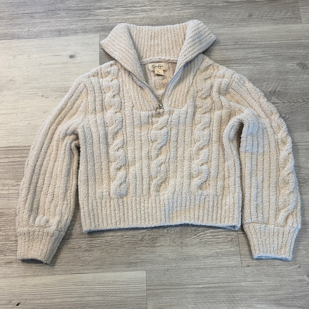 Cozy Half Zip Cream Cable Knit Sweater Size L